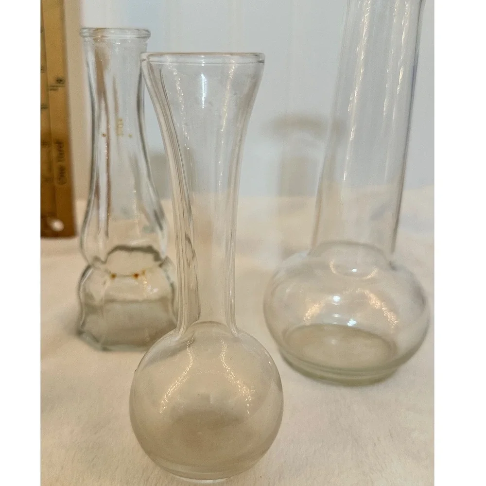 Unbranded‎ Bud Vase Set Home Decor Clear Good Vintage Glass Assorted Shapes MCM